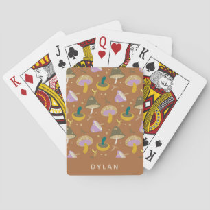 Cute Mushroom Pattern Autumn Gold Personalized Playing Cards