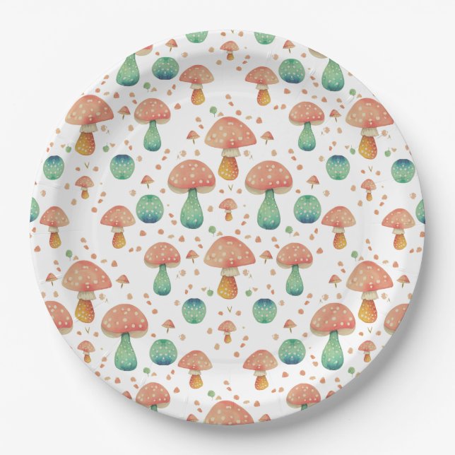 Cute Mushroom Pattern Paper Plate (Front)