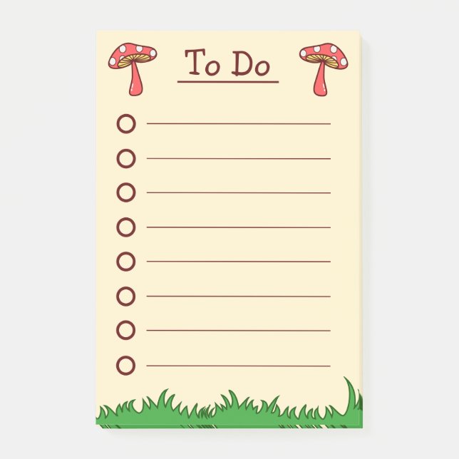 Cute Mushroom Toadstool To Do Post-it Notes (Front)