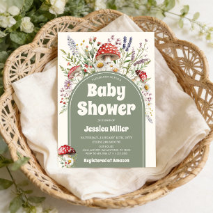 Cute Mushroom Watercolor Baby Shower Invitation