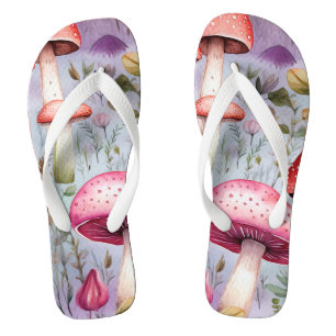 Cute mushroom watercolor rustic forest flip flops