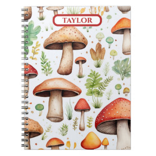 Cute Mushroom Watercolor Rustic Forest Notebook
