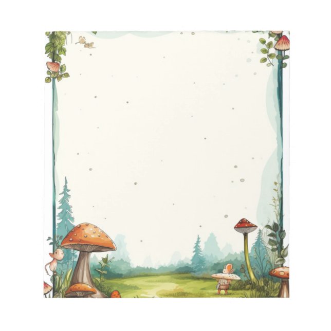  Cute Mushroom Woodlands Patterned Unlined Notepad (Front)