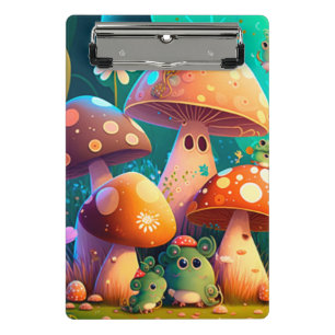 Cute mushrooms and flowers bugs green clipboard