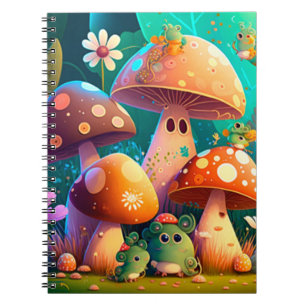 Cute mushrooms and flowers bugs green  notebook