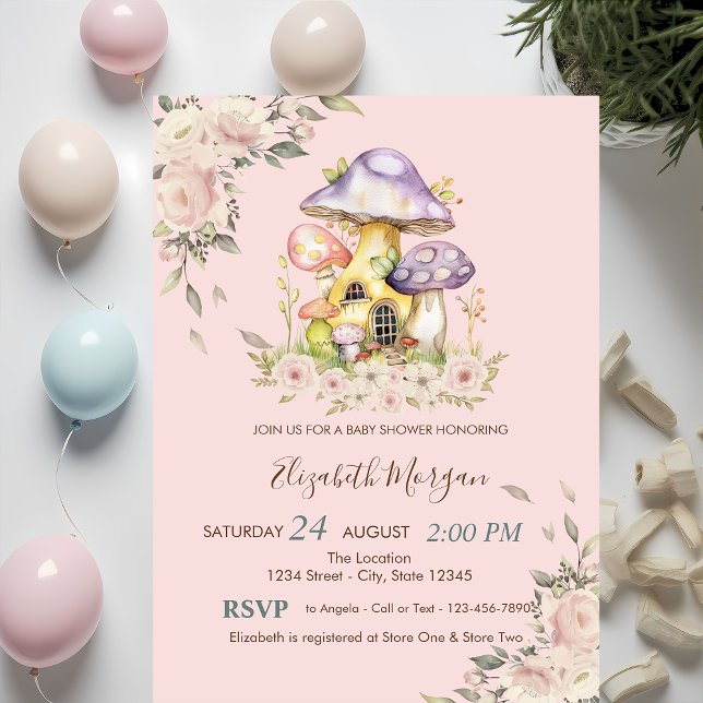 Cute Mushrooms Floral Baby Shower  Invitation (Creator Uploaded)