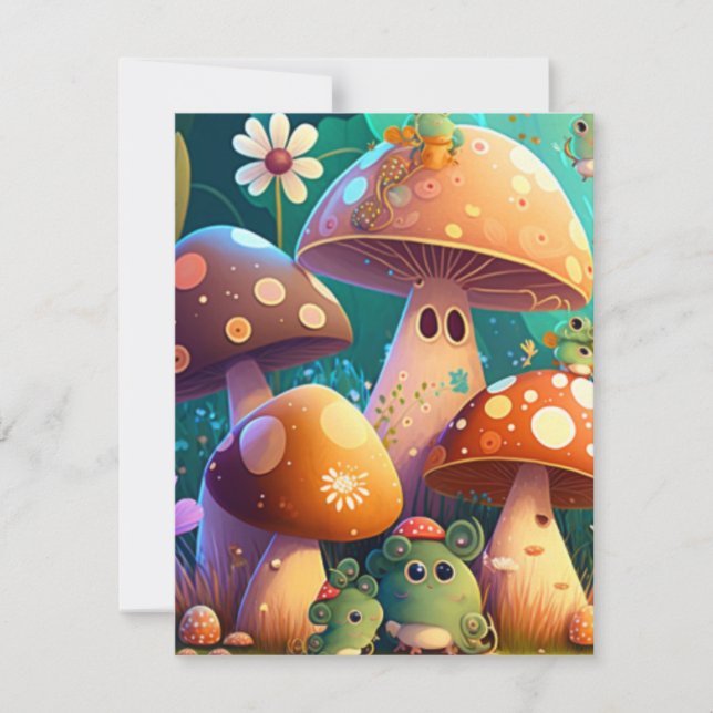 Cute mushrooms in the forest  RSVP card (Front)