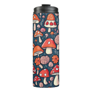 Cute mushrooms leaves cottage core design    thermal tumbler