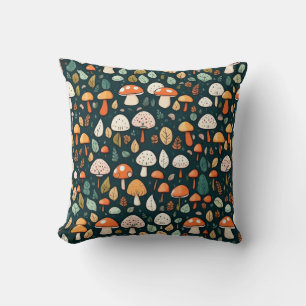 Cute mushrooms leaves cottage core design    throw pillow
