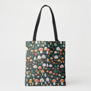 Cute mushrooms leaves cottage core design tote bag