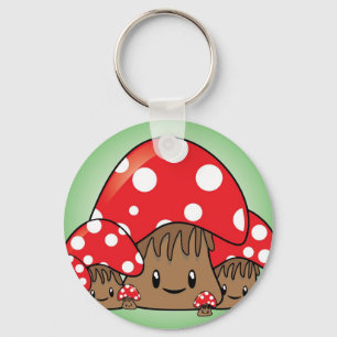Cute Mushrooms on green background Keychain