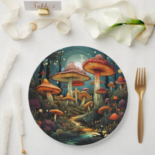 Cute mushrooms paper plate