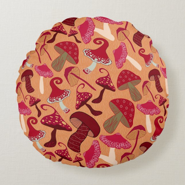 Cute Mushrooms Round Pillow (Front)