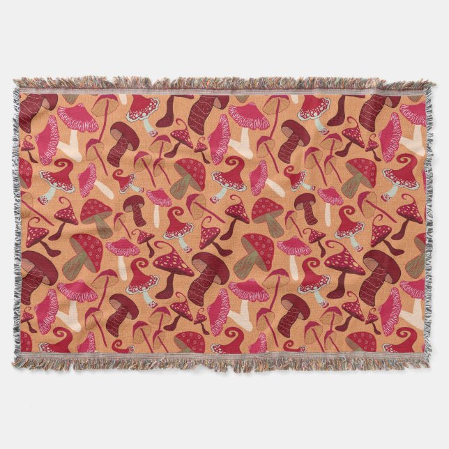 Cute Mushrooms Throw Blanket (Front)