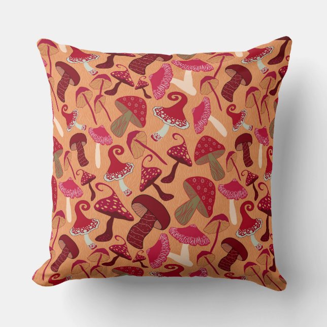 Cute Mushrooms Throw Pillow (Front)
