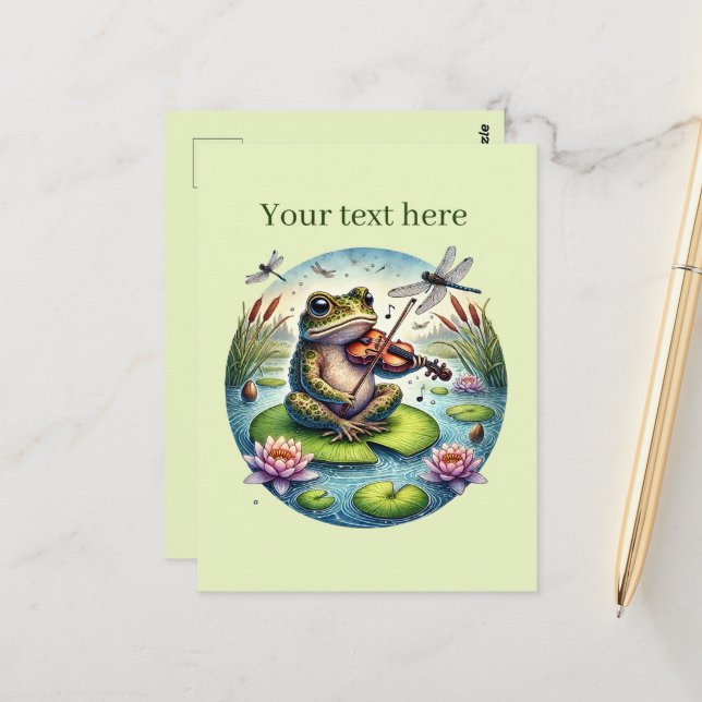 Cute music frog customizable postcard (Front/Back In Situ)