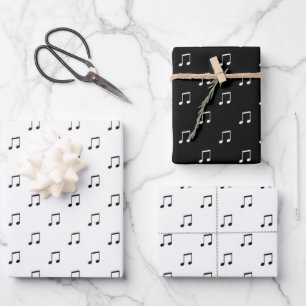 Cute Music Note Pattern Black And White Wrapping Paper Sheet