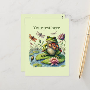 Cute music playing frog postcard