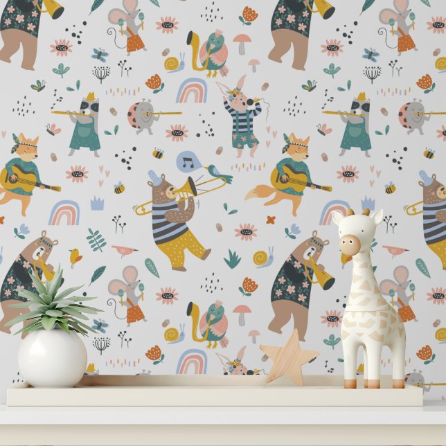 Cute Musical Animals Modern Kids Pattern Wallpaper (Creator Uploaded)