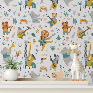 Cute Musical Animals Nursery Peel and Stick Wallpaper