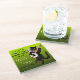 Cute Musical Cat Two Means of Refuge Schweitzer Glass Coaster