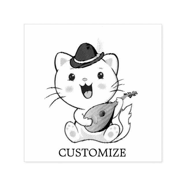 Cute Musical Cat with Mandolin Self-inking Stamp (Design)