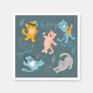 Cute Musical Cats Pattern Kids Birthday Party Napkin