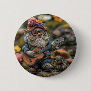 Cute musical gnome playing a guitar 2 inch round button