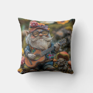 Cute musical gnome playing a guitar throw pillow