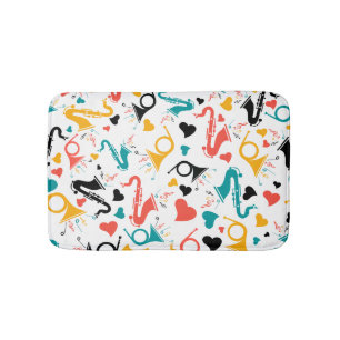 Cute Musical Instruments Illustration Pattern Bath Mat