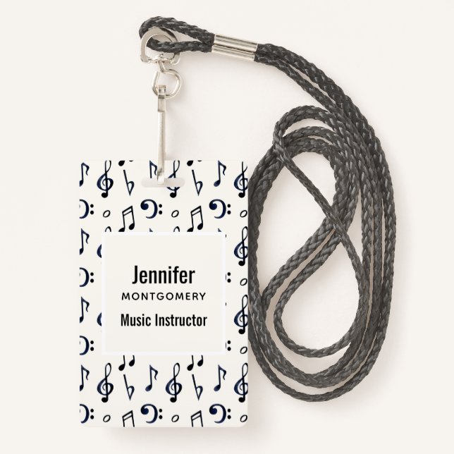 Cute Musical Notes Pattern Badge (Front with Lanyard)