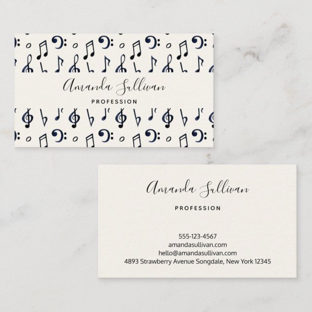 Cute Musical Notes Pattern Business Card (Front/Back)