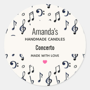 Cute Musical Notes Pattern Candle Business Classic Round Sticker