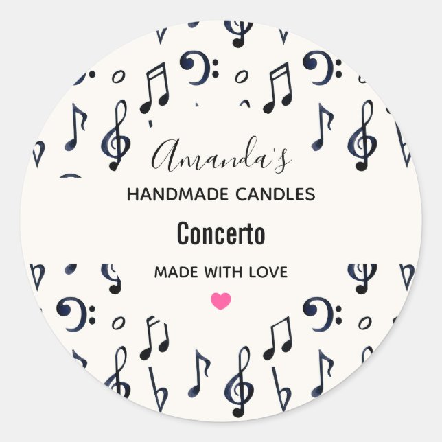 Cute Musical Notes Pattern Candle Business Classic Round Sticker (Front)
