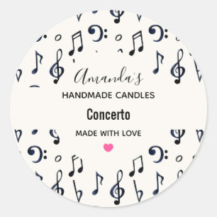 Cute Musical Notes Pattern Candle Business Classic Round Sticker