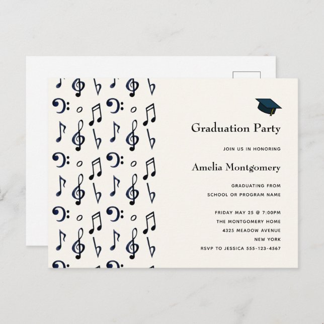 Cute Musical Notes Pattern Graduation Invitation (Front/Back)