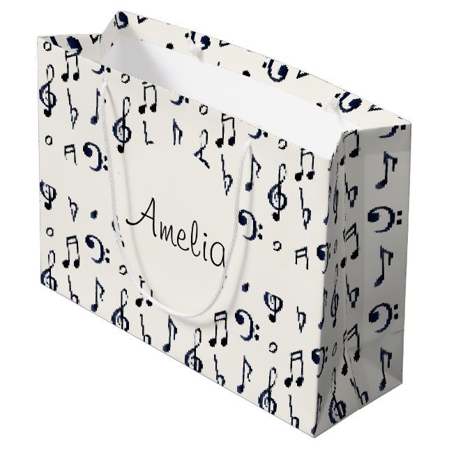Cute Musical Notes Pattern Large Gift Bag (Back Angled)