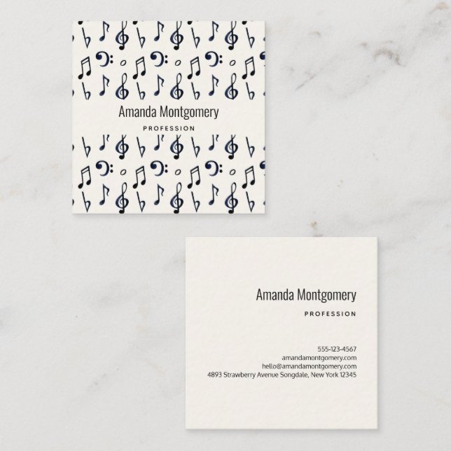  Cute Musical Notes Pattern Square Business Card (Front/Back)