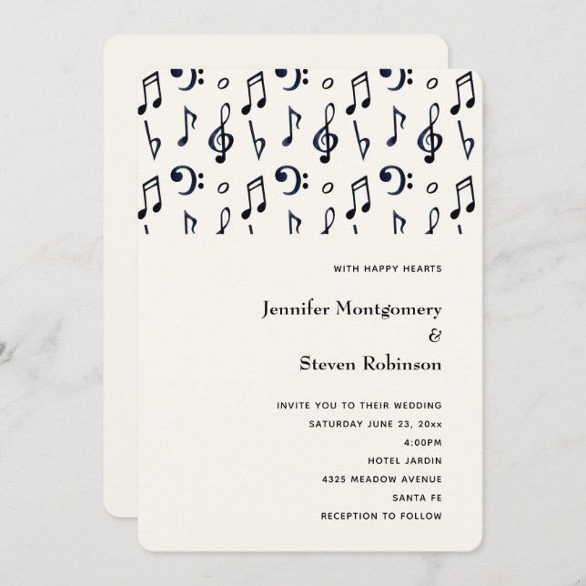 Cute Musical Notes Pattern Wedding Invitation (Front/Back)