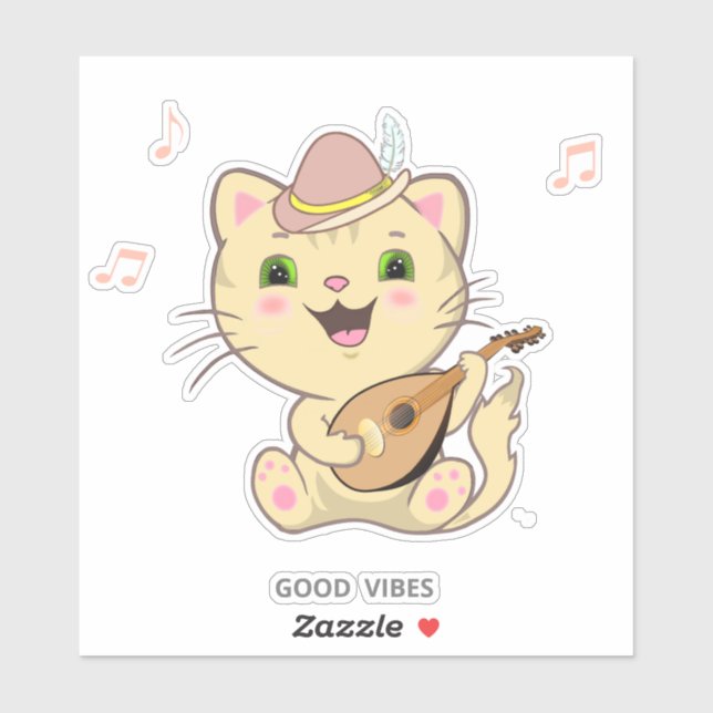 Cute Musical Tabby Ginger Caramel Cat  Sticker (Sheet)