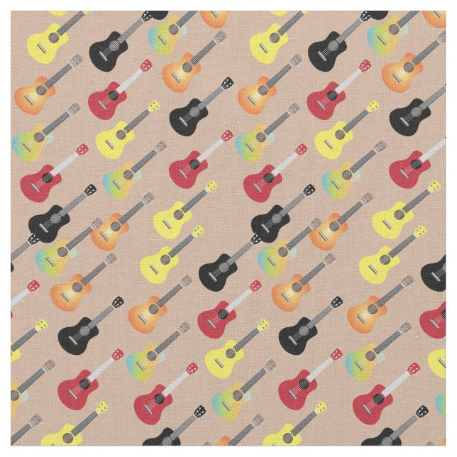 Cute Musical Ukulele Pattern Neutral Fabric (Close Up)