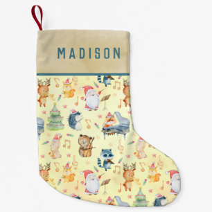 Cute Musical Woodland Animals Christmas Name Small Christmas Stocking