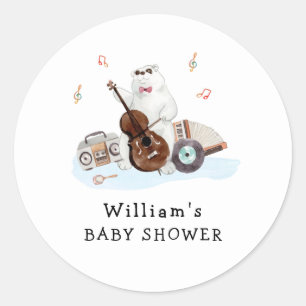 Cute Musician Polar Bear Baby Shower Classic Round Sticker