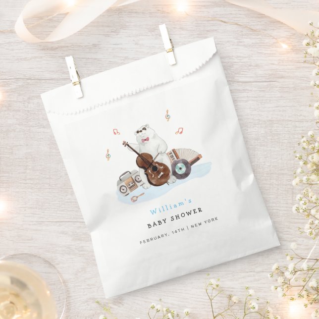 Cute Musician Polar Bear Baby Shower  Favour Bag (Clipped)