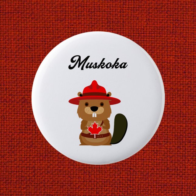 Cute Muskoka Canada Beaver with Red Hat 2 Inch Round Button (Creator Uploaded)