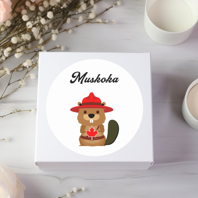 Cute Muskoka Canada Beaver with Red Hat Classic Round Sticker (Creator Uploaded)