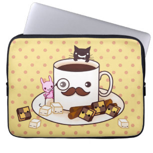 Cute mustache cup with kawaii animals and biscuits laptop sleeve