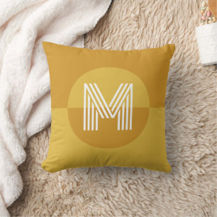 Cute Mustard Yellow Geometric Modern Monogram Throw Pillow