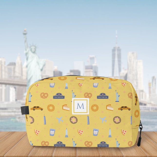 Cute mustard yellow New York City Pattern Monogram Dopp Kit (Creator Uploaded)