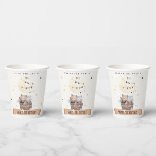 Cute Muted Teddy Hot Air Balloon Kids Birthday Paper Cups